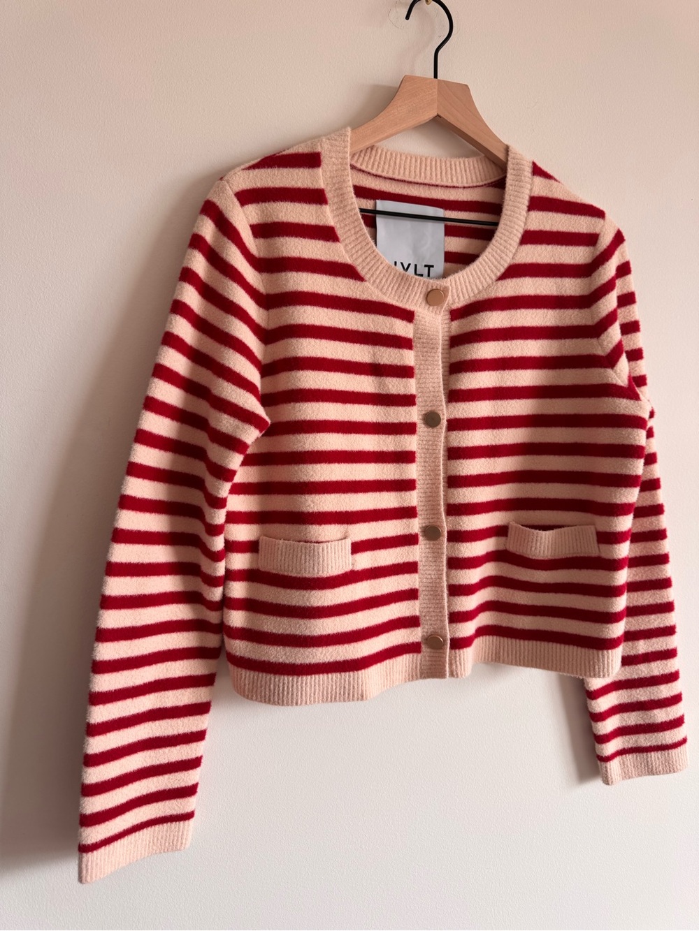 Anthropologie NVLT | Red Cream Striped Lady Jacket Cardigan Sweater ~ Medium - Picture 5 of 10
